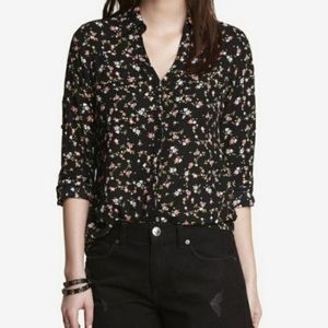 Black floral button up blouse